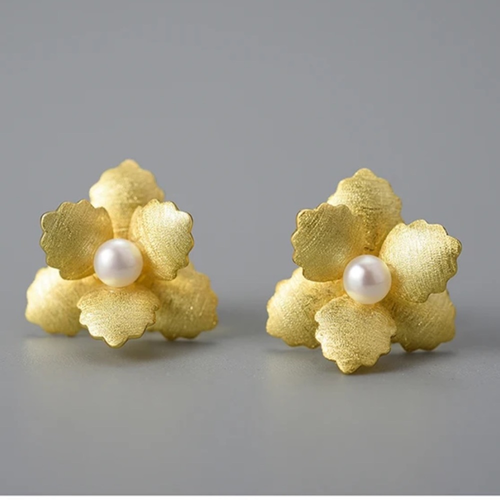 925 Silver Artisan Handmade The Zakaryah Flower & Natural Pearl Earrin… - Picture 6 of 9